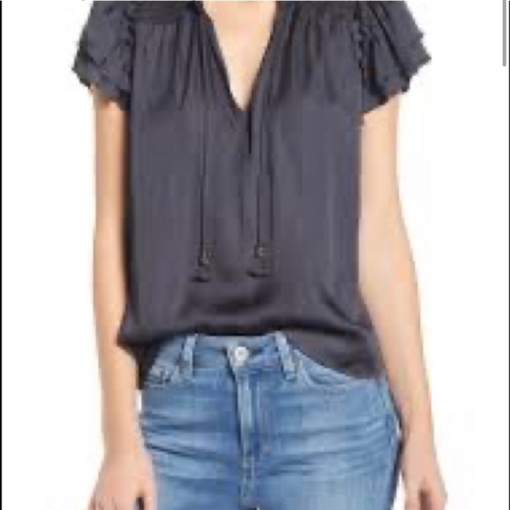 Paige  Laramie Flutter Sleeve Satin Blouse in black XS never worn
